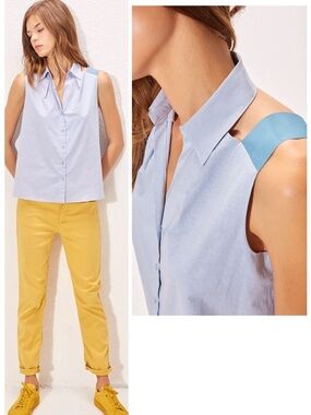 Cop Copine Trapani Poplin Button Front Halter Tank Relaxed Fit Size 36 US S